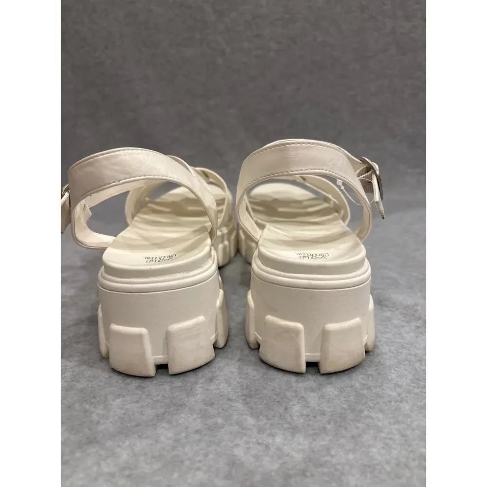 Wild Fable Women Size 11 White Leather Strappy Gladiator Heeled Fisherman Sandal